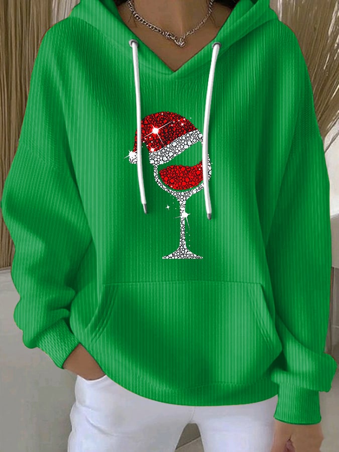 Women's Christmas Hat Wine Glass Sweatshirt