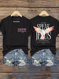 Women's Vintage I Speak Jesus Print Short Sleeve T-Shirt
