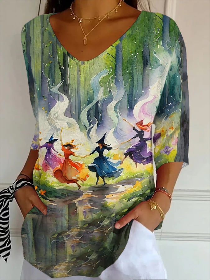 Women's Halloween Witch Print Top