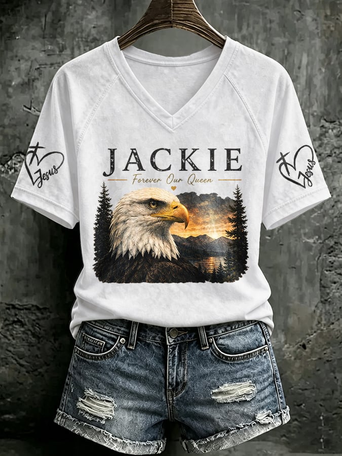 🔥🔥2nd 50% Off 🔥🔥Jackie Forever Our Queen V-Neck Retro Print T-Shirt