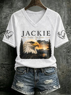 🔥🔥2nd 50% Off 🔥🔥Jackie Forever Our Queen V-Neck Retro Print T-Shirt