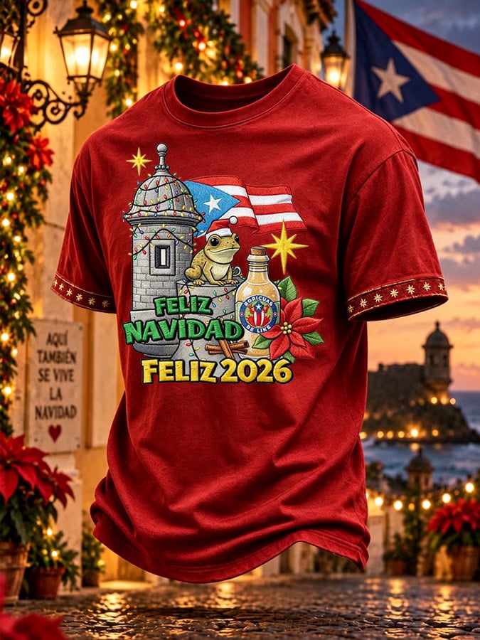 Men's Puerto Rico Christmas Print Casual T-Shirt
