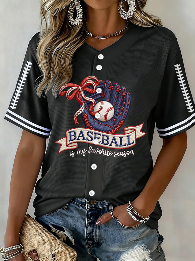 Women's  Baseball  Print Shirt
