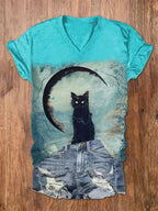 Halloween vintage cat print T-shirt