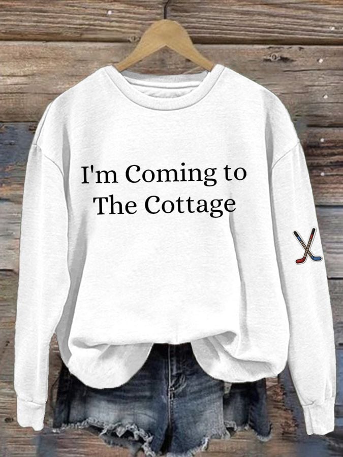 Women's Romantic Ice Hockey Print Long-Sleeved Sweatshirt