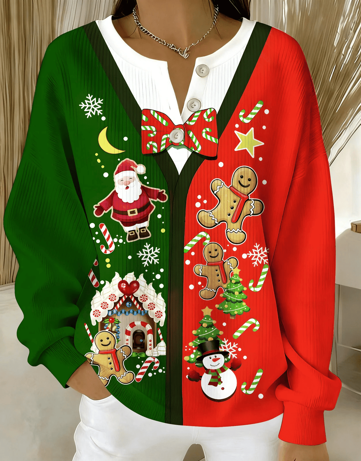 Women's Retro Christmas Print Long Sleeve Sweatshirt