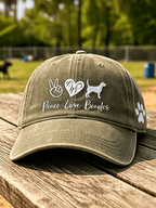 Unisex ”Peace Love Beagles“ Washed Retro Baseball Cap