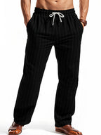 Men's Casual Cotton-Linen Breathable Pinstripe Drawstring Trousers