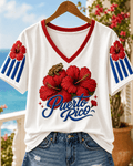 Women's Puerto Rican Print V-Neck Top