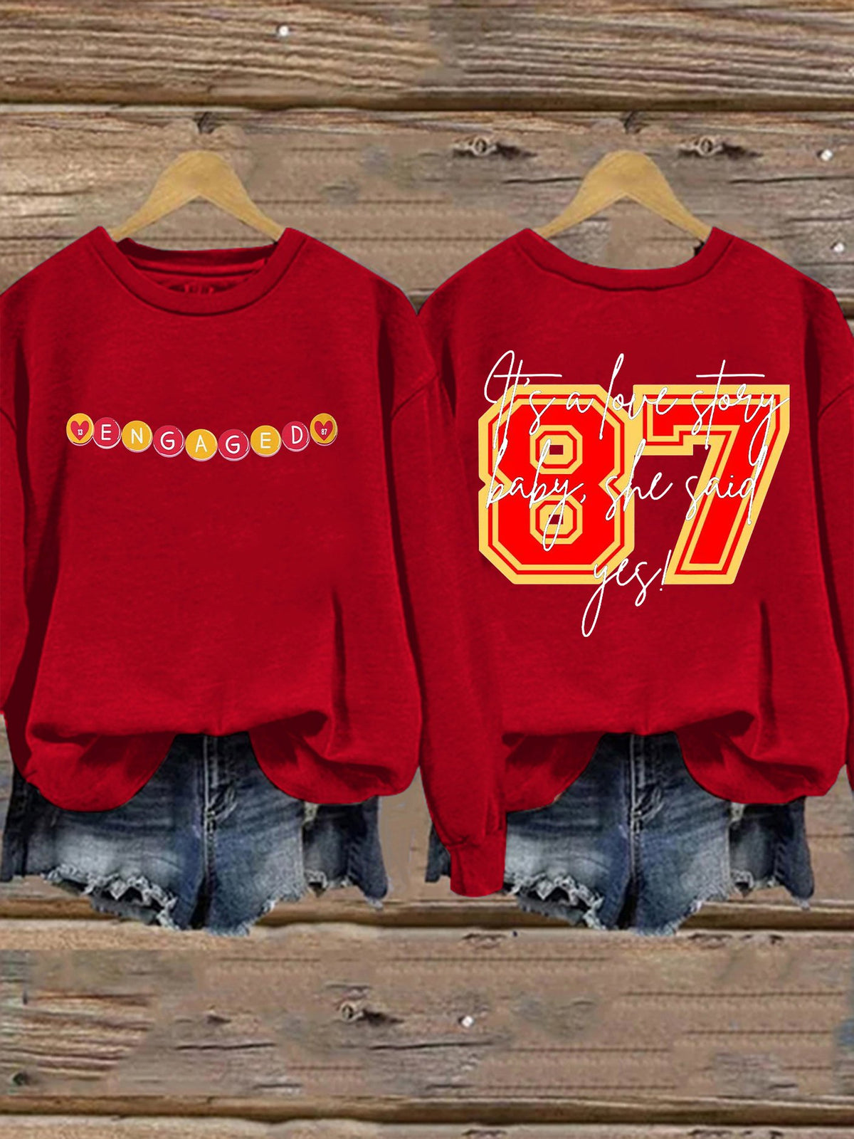 Retro 87 Engaged It’s A Love Story, She Said Yes Print Sweatshirt