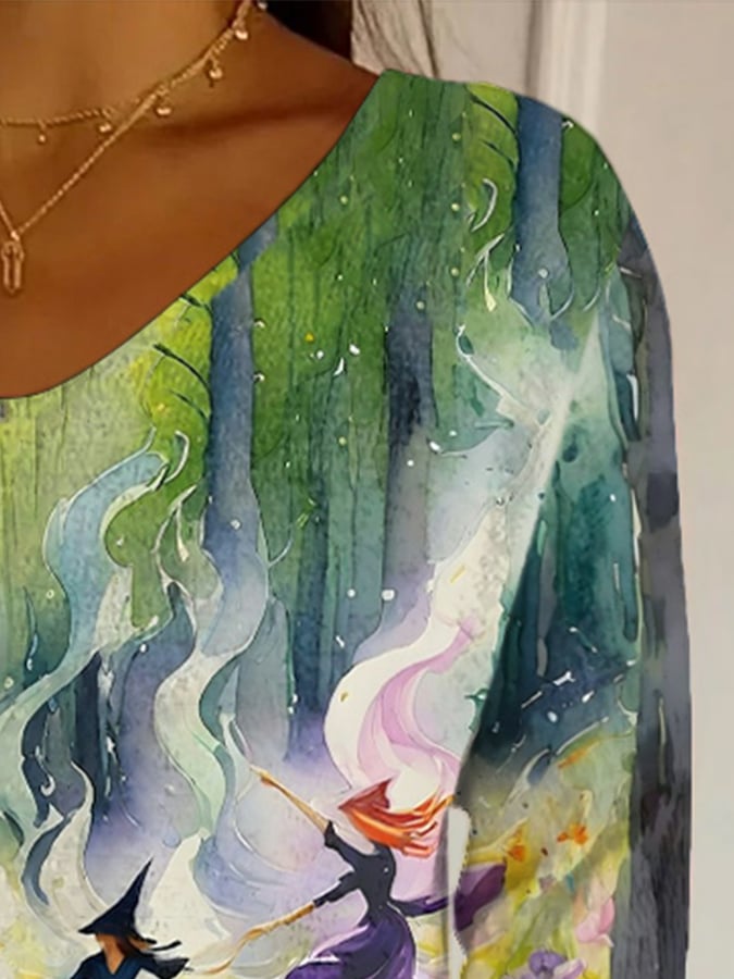 Women's Halloween Witch Print Top
