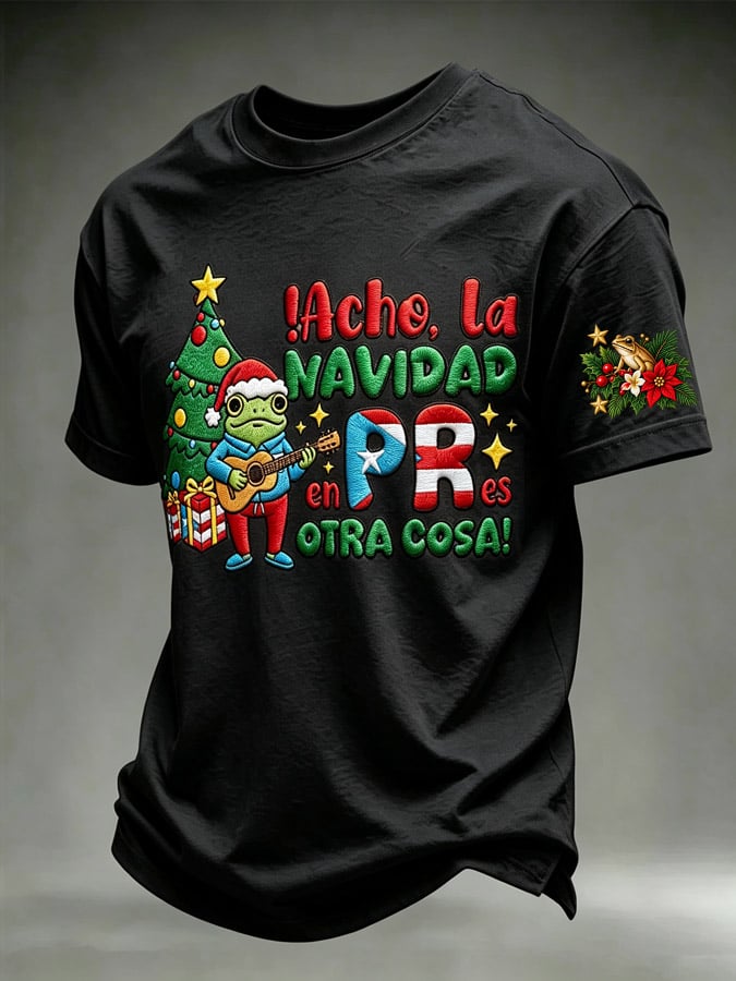 Men's Puerto Rico Christmas Print Casual T-Shirt