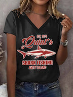 Women's Great White Shark Print V-Neck Short Sleeve T-Shirt