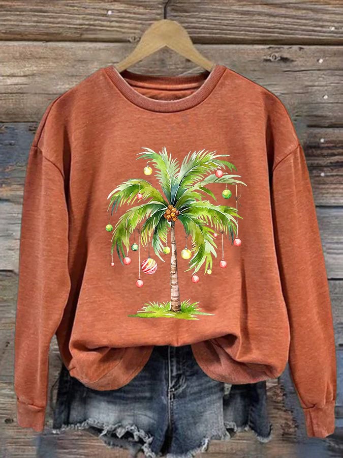Women'S Casual Christmas Palm Tree Printed Long Sleeve Sweatshirt