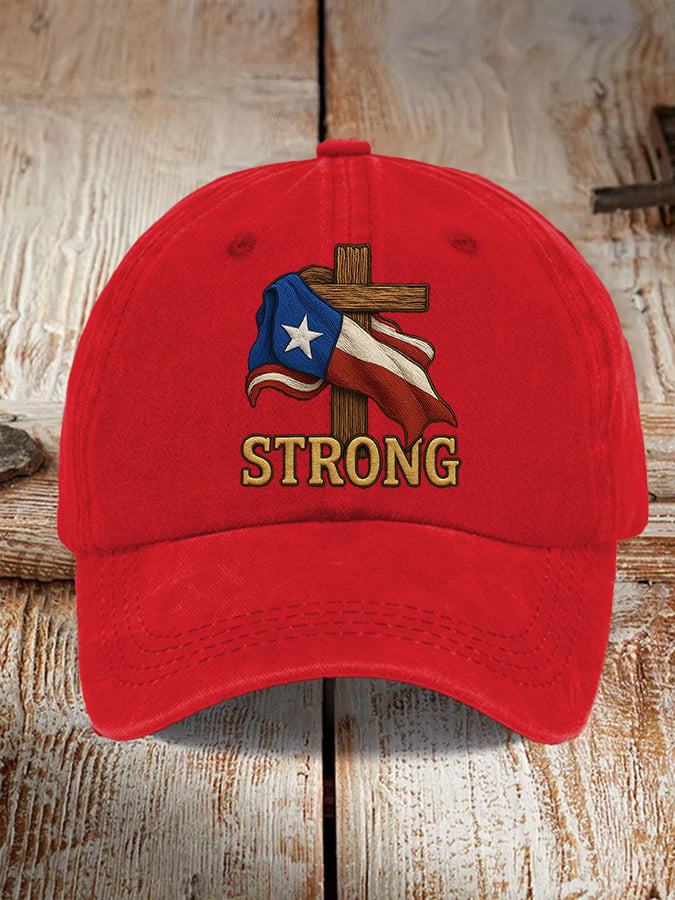 Retro Texas Strong Faith Cross Print Baseball Cap