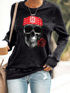 Retro Rock Skull And Rose Print Sweatshirt