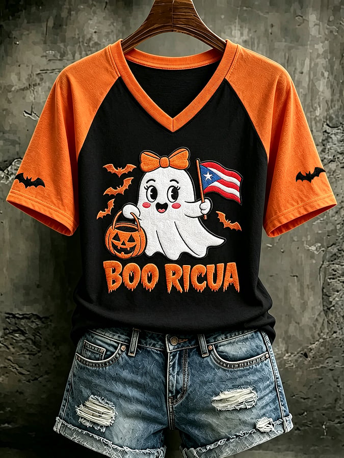 Women's Casual Boricua Halloween Printed Short-Sleeve T-Shirt