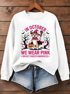 Dog In October We Wear Pink Art Printed Sweatshirt