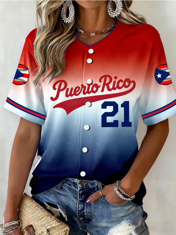 Women's Puerto Rico Baseball Printed Baseball Jersey