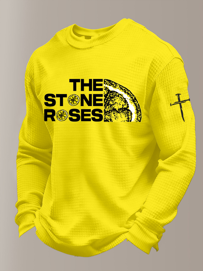 Men's Music Print Waffle Fabric Long-Sleeve T-Shirt
