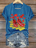 Women's Halloween Red Shoes Printed Casual T-Shirts