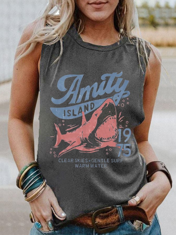 Women's Amity Island 1975 Clear Skies Gentle Surf Warm Water Printed Vest