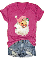 Christmas Retro Pink Santa Print T-Shirt