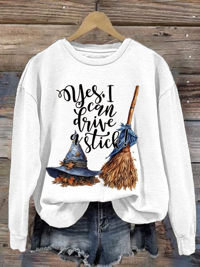 Women's Yes I Can Drive A Stick Printed Casual Crew Neck Sweatshirt