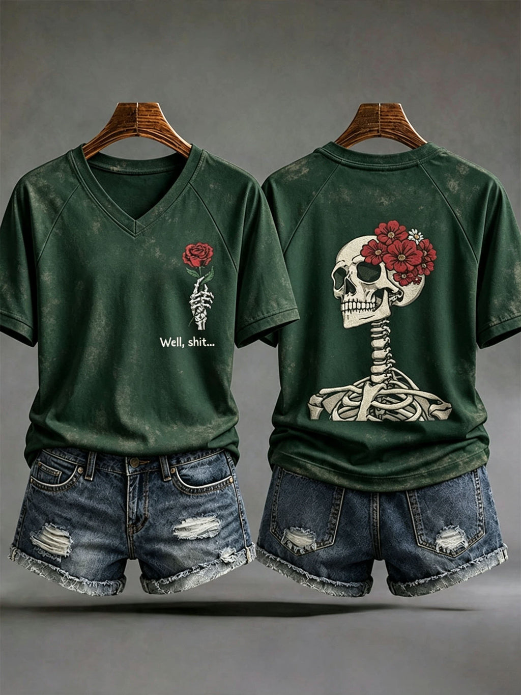 Women's Retro Halloween Well, Shit... Print V Neck T-Shirt