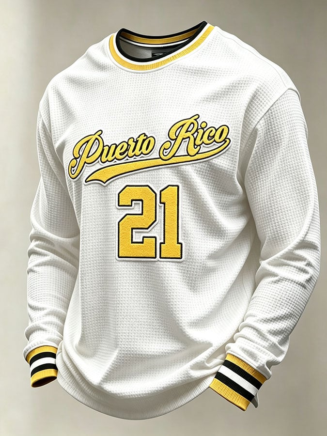 Men's Puerto Rico Baseball Print Long-Sleeve T-Shirt