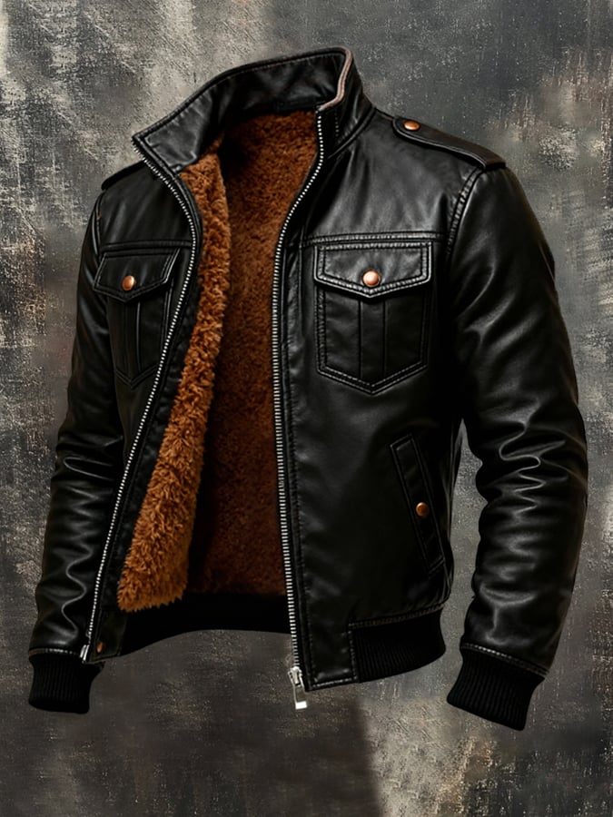 Men's Retro Warm Soft Leather Outdoor Jacket