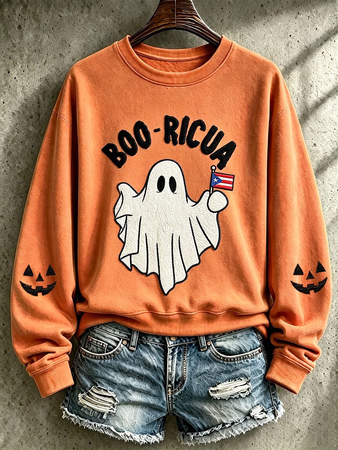 Women's Puerto Rico Halloween Printed Long-Sleeve Sweatshirt