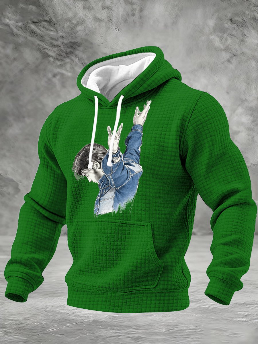 Men's Retro King Of Rock And Roll Printed Casual Hoodie