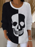 Women's Casual Halloween Skull Print Long Sleeve T-Shirt