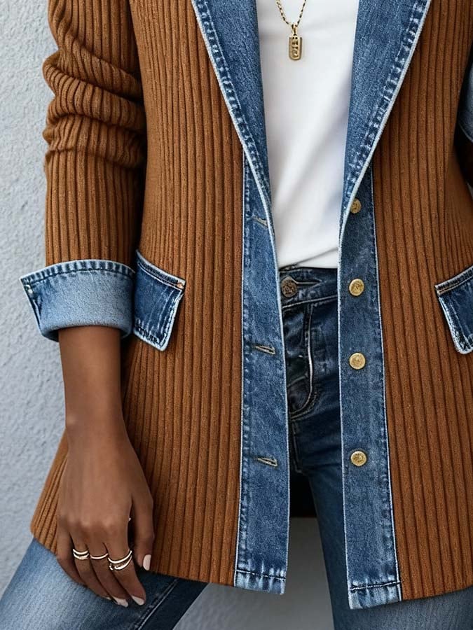 Women'S Casual Denim Contrast Color Stitching Jacket