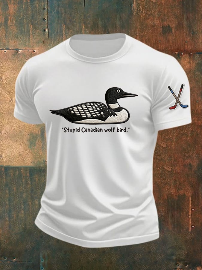 Men's Stupid Canadian Wolf Bird Print T-Shirt