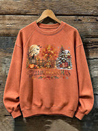 Retro Happy Hallothanksmas Halloween Thanksgiving Christmas Print Sweatshirt