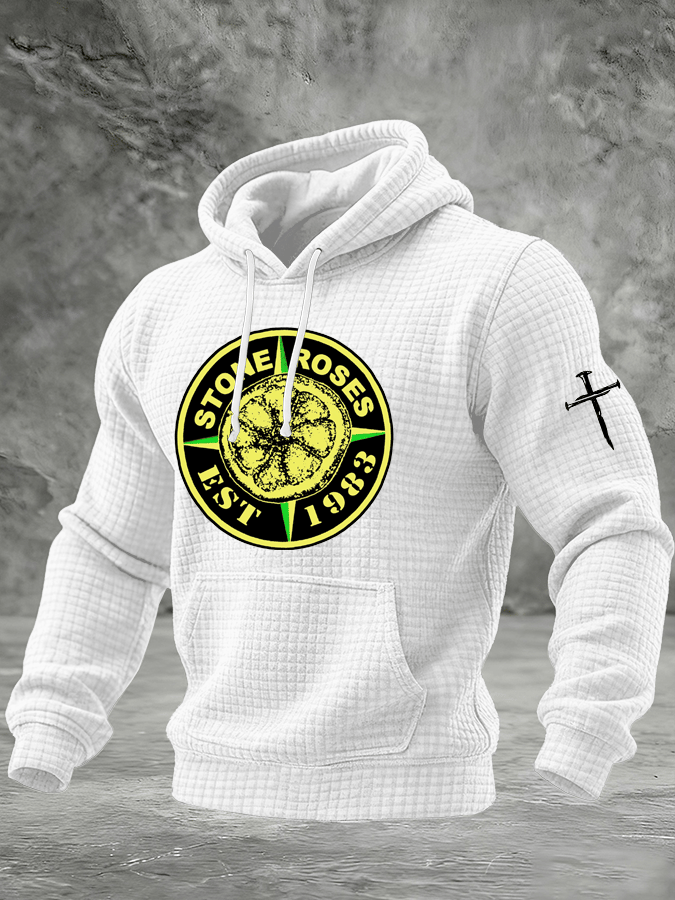 Men's Music Print Checkered Hooded Sweatshirt
