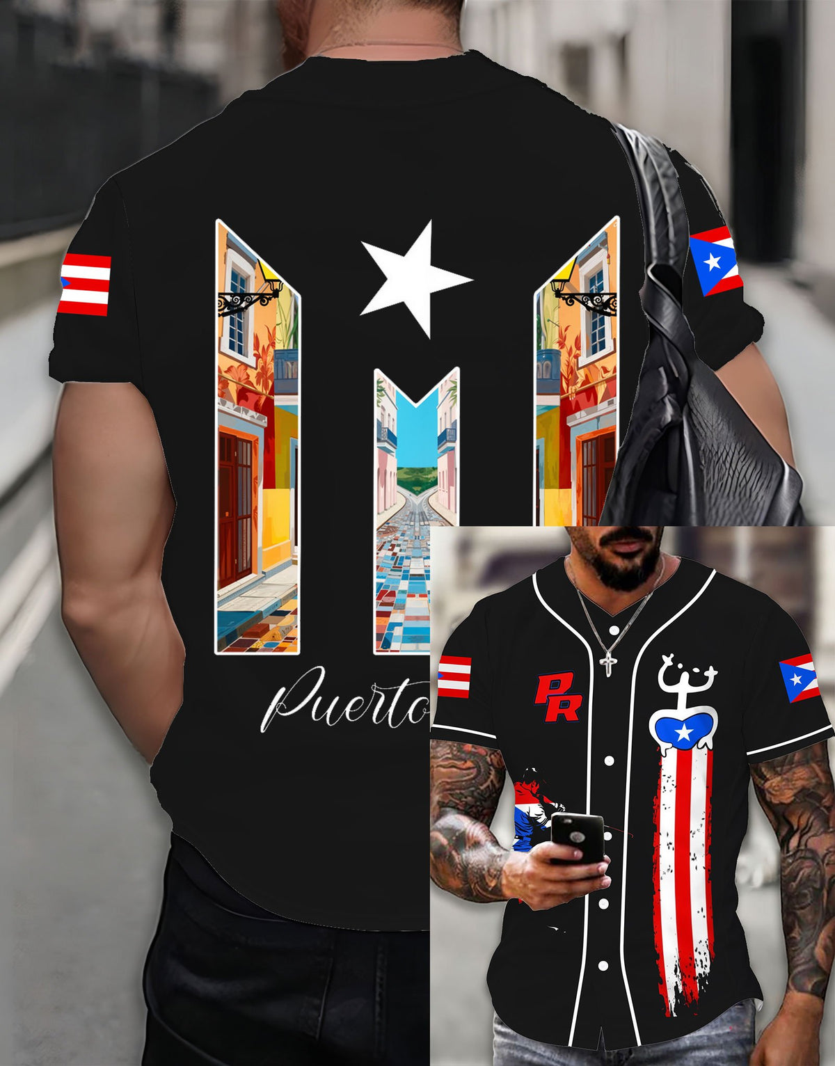 Men's Puerto Rico Baseball Printed Casual Top
