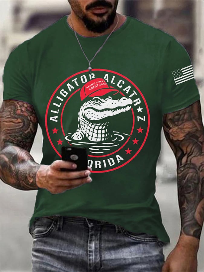 Men's Alligator Alcatraz Ready To Serve Dark Humor Patoitic Printing T Shirt