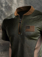 Men's Retro Color-Block Zip-Up T-Shirt