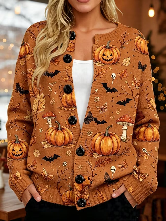 Women's Casual Halloween Print Cardigan