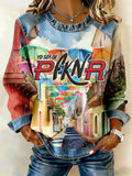 Puerto Rico Printed Patchwork Casual Sweatshirt