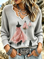 Women's Casual Retro Collar Frayed Edge Top