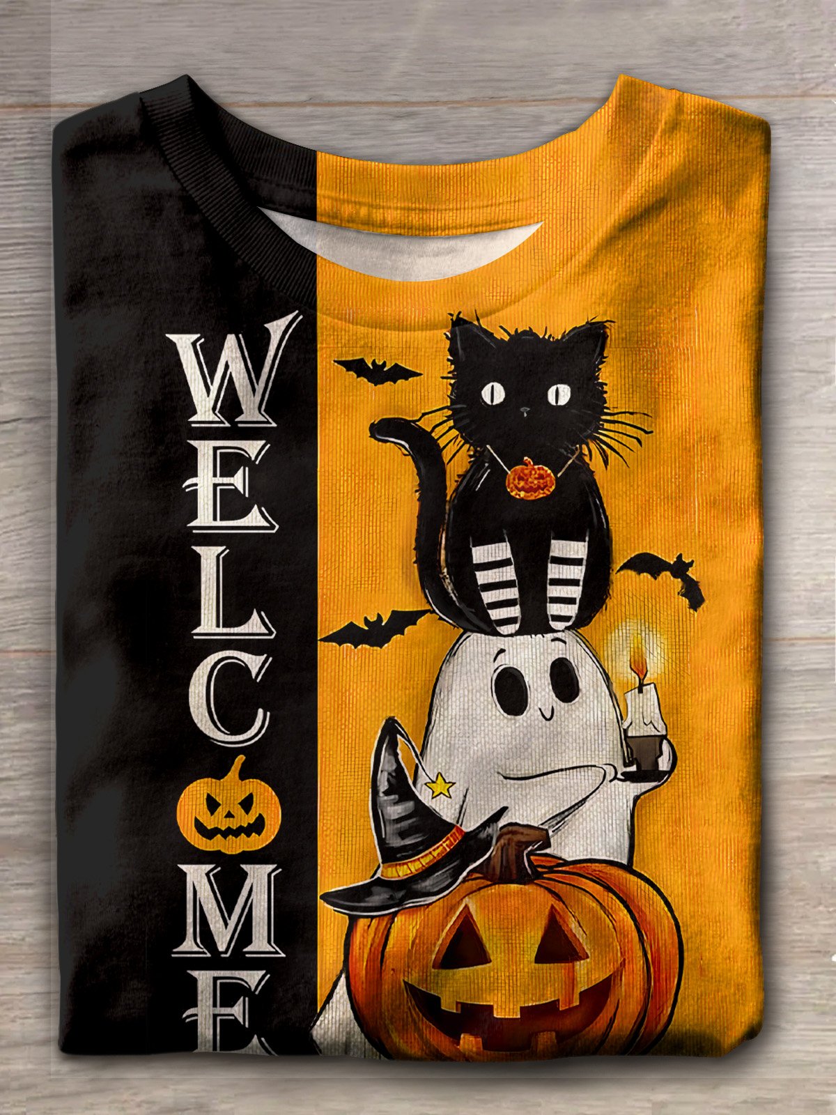 Halloween Pumpkin Cat Printed T-shirts