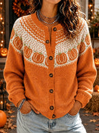 Women's Casual Crew-Neck Printed Long-Sleeve Cardigan