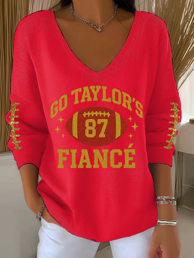 Women's Casual Print V Neck Sweater