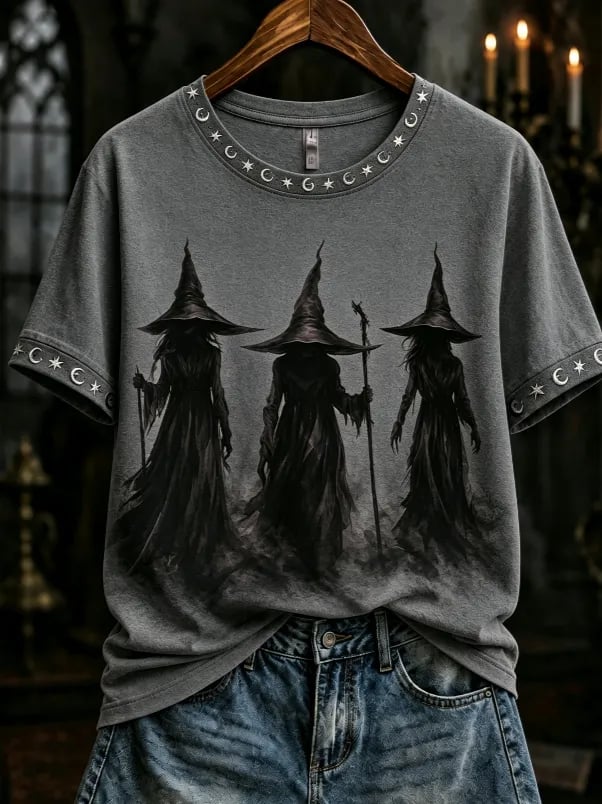 Women's Halloween Witch Print T-shirt