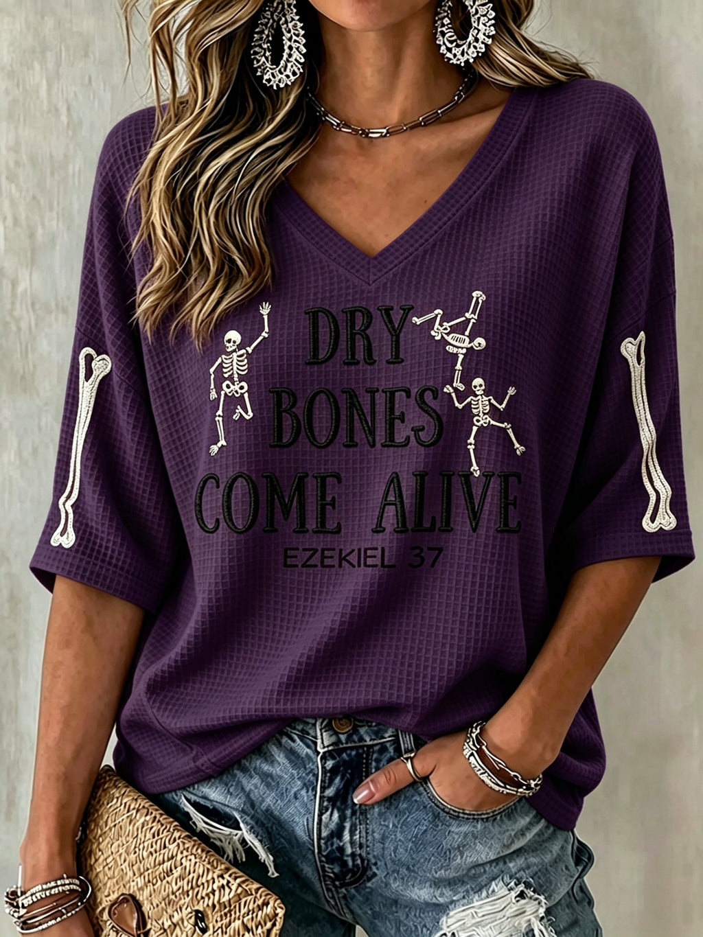 Women's Casual Printed Waffle Top
