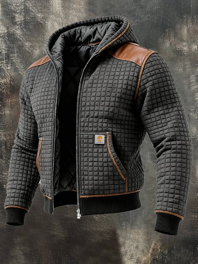 Men's Retro Knitted Checkered Textured Outdoor Jacket